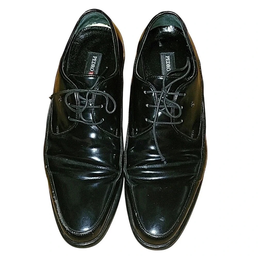 Pedro Camino Mens Black Patent Leather Derby Dress Shoes Size 41 Lace Up Formal‎